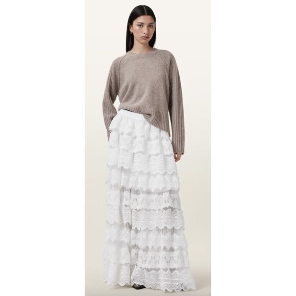 ALLSAINTS Lizi Tiered Lace Maxi Skirt in Chalk White Size US 6 - Picture 8 of 9